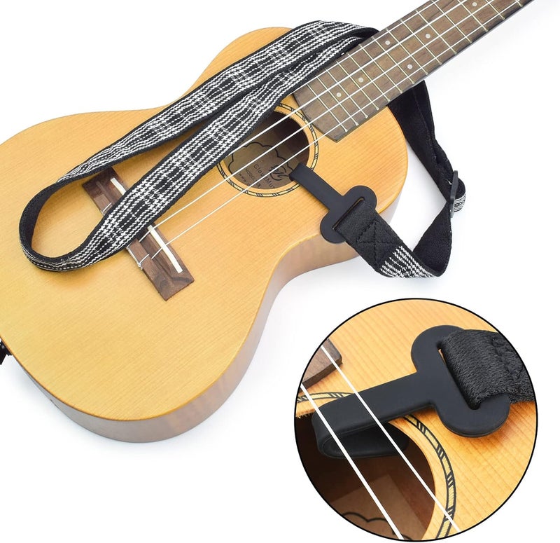 CLOUDMUSIC Ukulele Strap Clip On No Drill J Hook For Soprano Concert Tenor Baritone With Hawaiian Colorful Floral Pattern (Black Strip) - Image 3